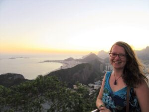 Claire Sturzaker Profile Pic - Digital Nomad Cities - Rio de Janeiro Sunset from Sugarloaf